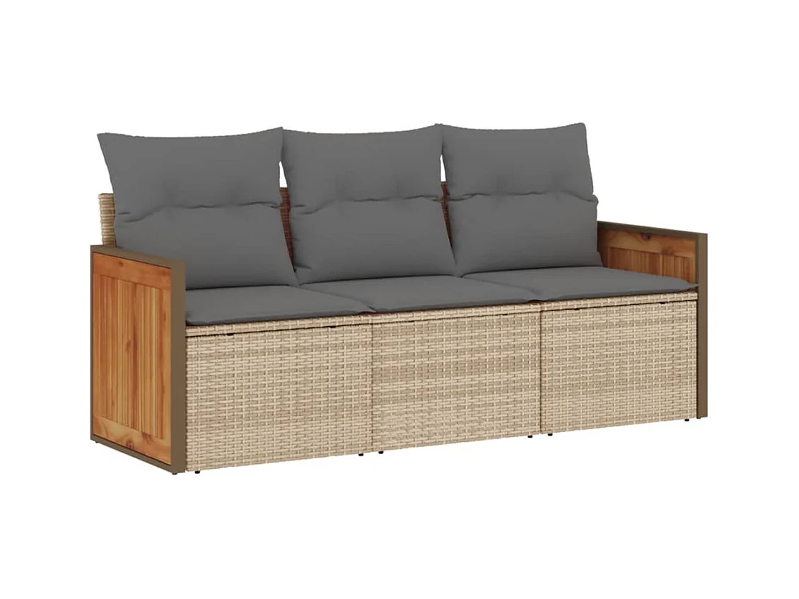 Salon de jardin avec coussins 3 pcs beige résine tressée