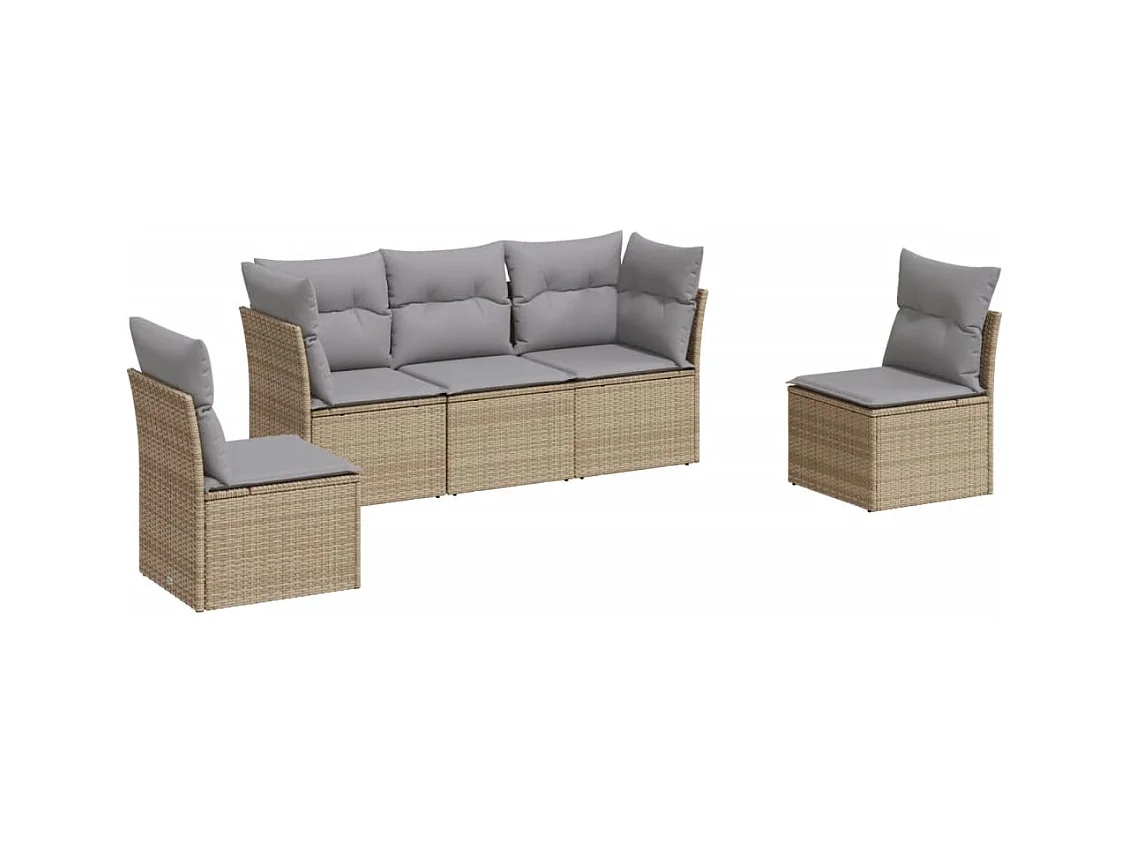 Salon de jardin avec coussins 5 pcs beige résine tressée
