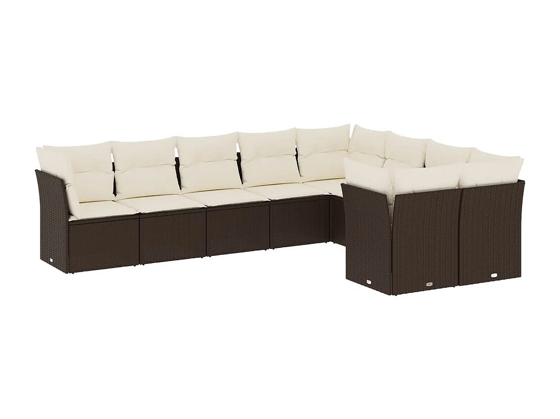 Salon de jardin avec coussins 9 pcs marron résine tressée