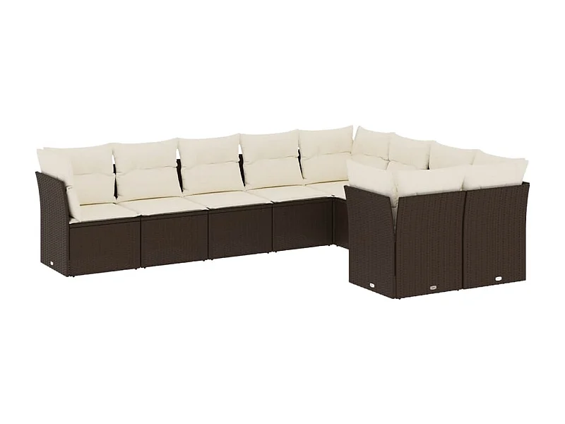 Salon de jardin avec coussins 9 pcs marron résine tressée