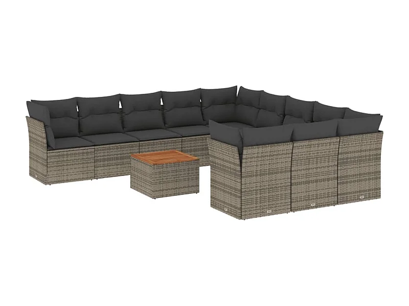 Salon de jardin avec coussins 12 pcs gris résine tressée