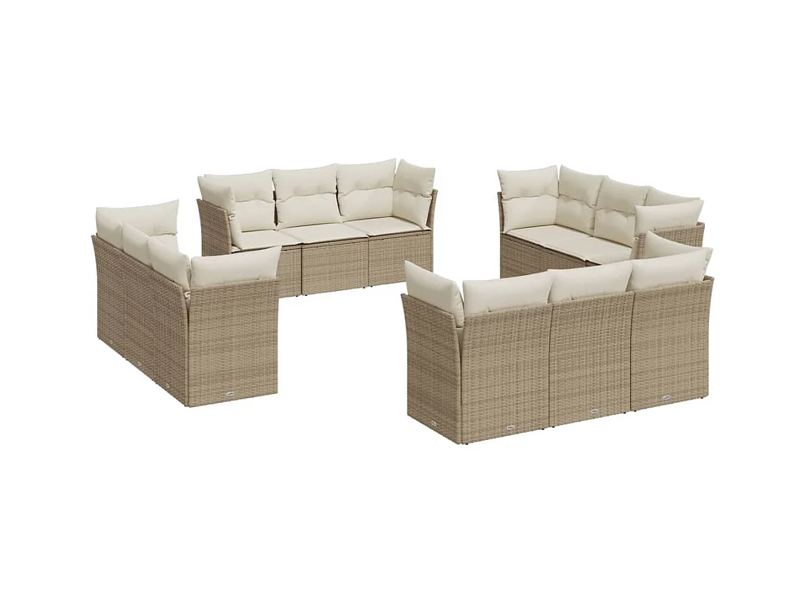 Salon de jardin avec coussins 12 pcs beige résine tressée