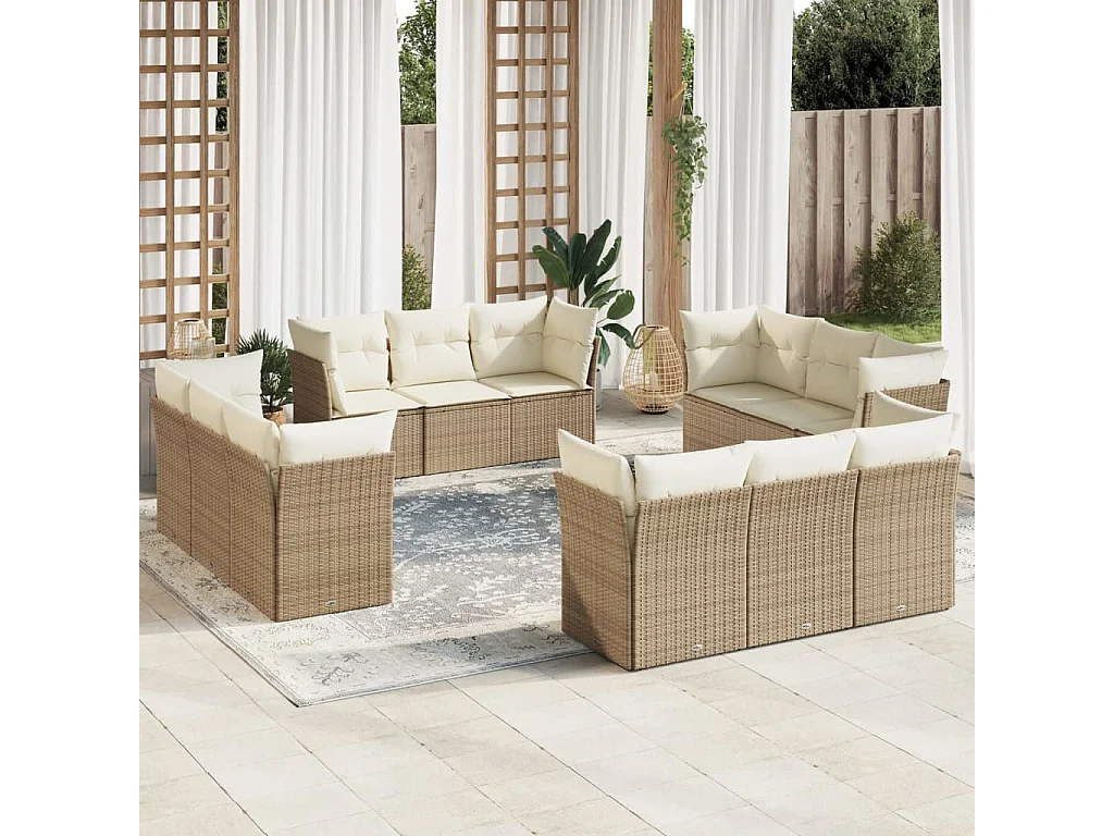 Salon de jardin avec coussins 12 pcs beige résine tressée
