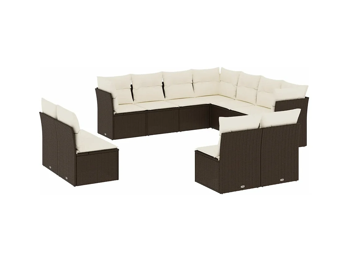 Salon de jardin et coussins 11 pcs marron résine tressée