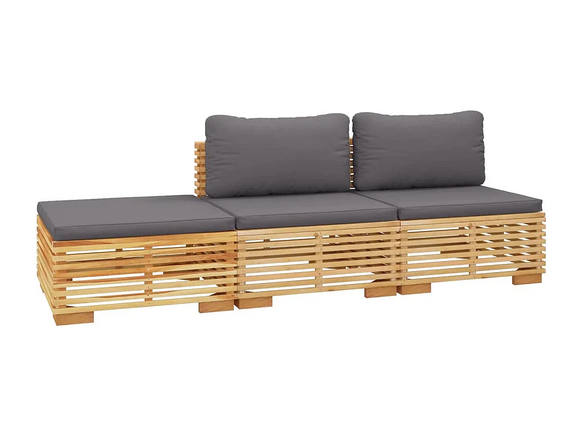 Salon de jardin 3 pcs avec coussins Bois de teck solide