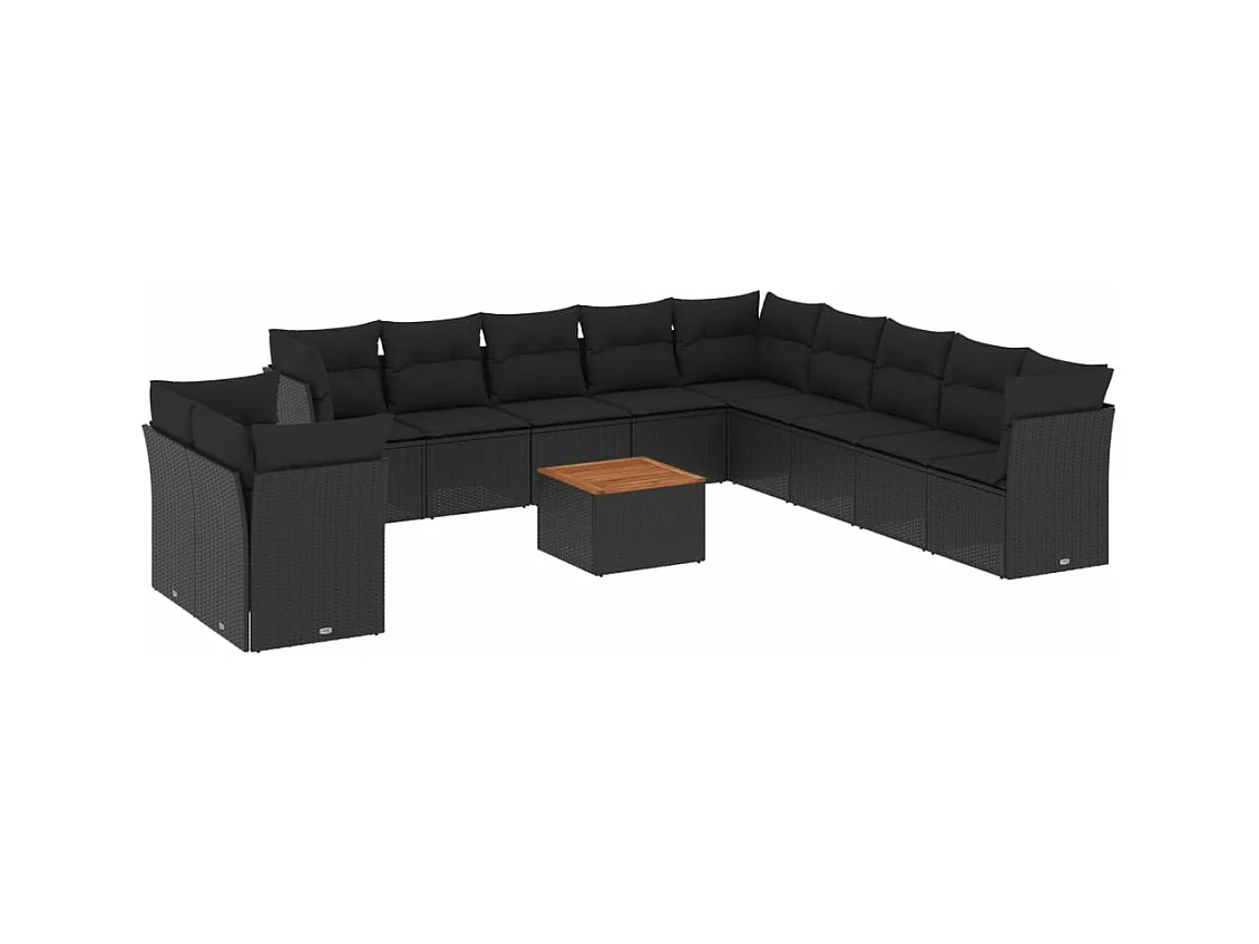 Salon de jardin 12 pcs avec coussins noir résine tressée