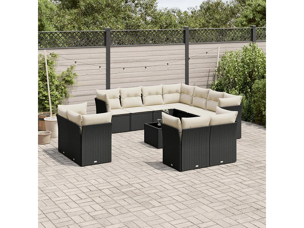 Salon de jardin 12 pcs avec coussins noir résine tressée
