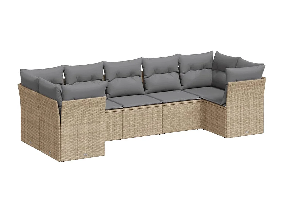 Salon de jardin avec coussins 7 pcs beige résine tressée