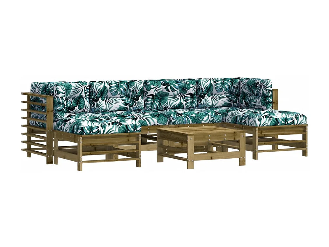 Salon de jardin 7 pcs avec coussins bois de pin imprégné