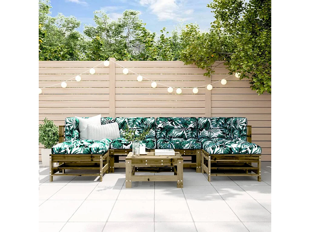 Salon de jardin 7 pcs avec coussins bois de pin imprégné