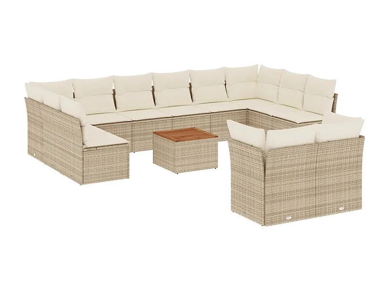 Salon de jardin avec coussins 13 pcs beige résine tressée