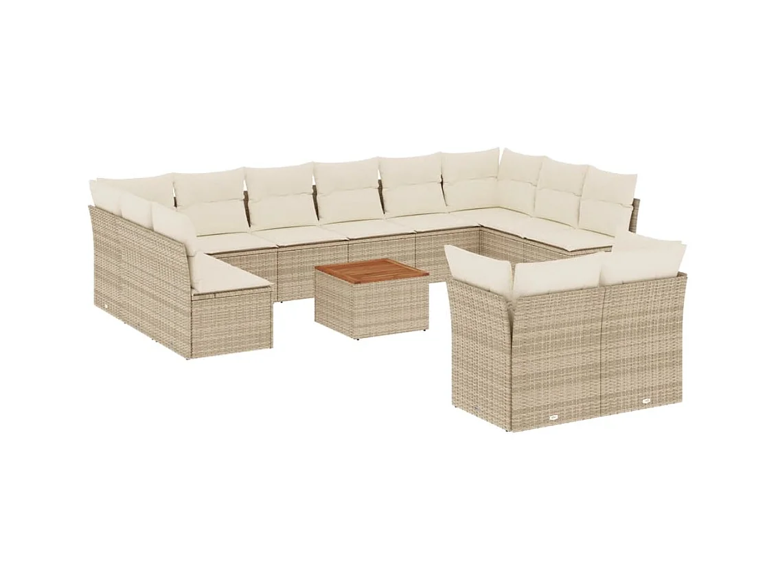 Salon de jardin avec coussins 13 pcs beige résine tressée