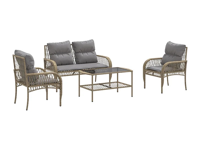 Salon de jardin avec coussins 4 pcs beige résine tressée