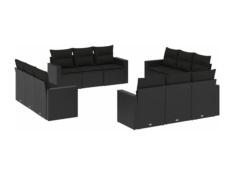 Salon de jardin 12 pcs avec coussins noir résine tressée