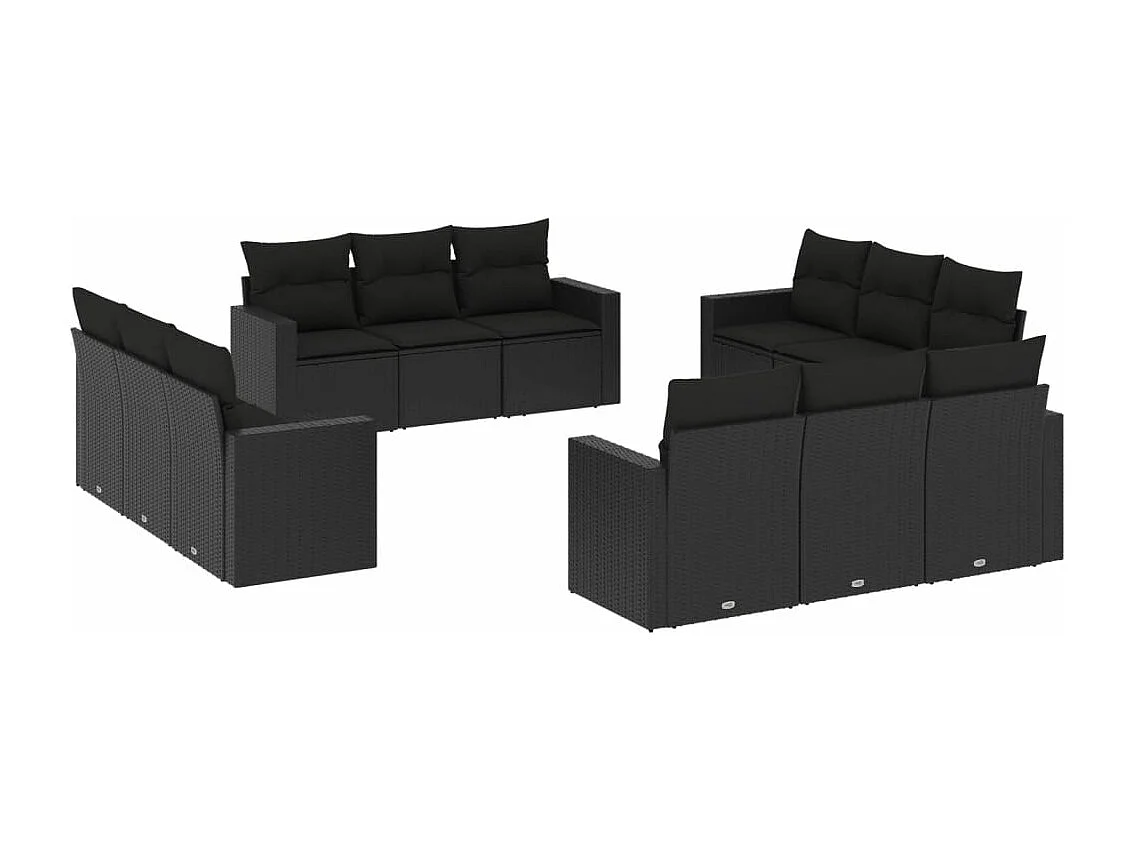 Salon de jardin 12 pcs avec coussins noir résine tressée