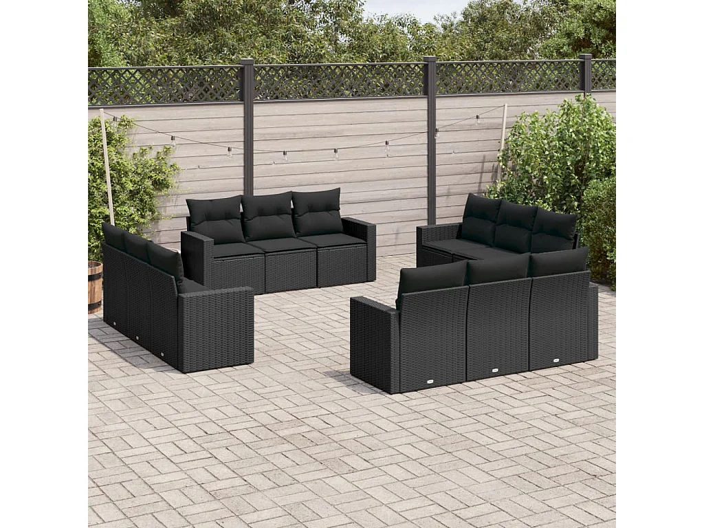 Salon de jardin 12 pcs avec coussins noir résine tressée