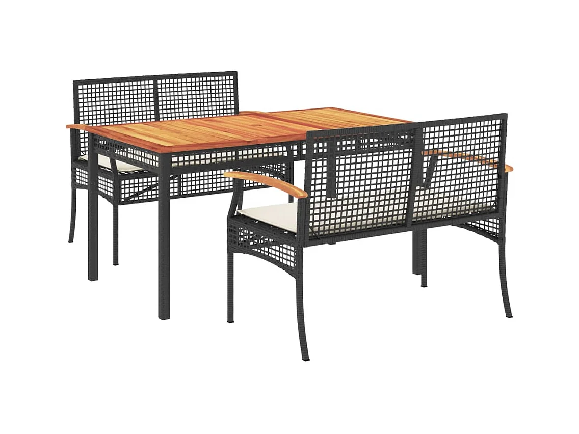 Ensemble à manger de jardin avec coussins 3 pcs Noir