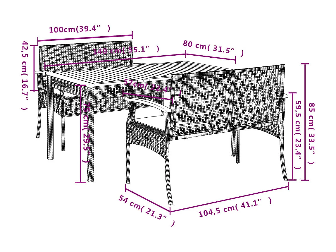 Ensemble à manger de jardin avec coussins 3 pcs Noir