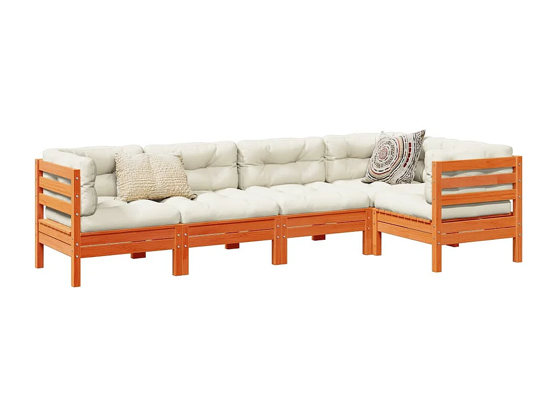 Salon de jardin 5 pcs avec coussins cire marron bois pin massif