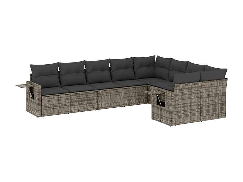 Salon de jardin 9 pcs avec coussins gris résine tressée