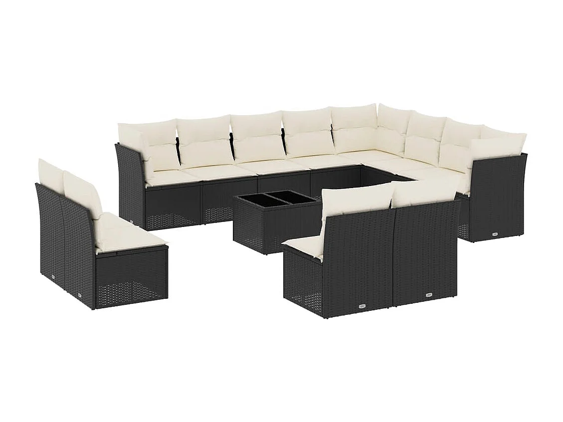 Salon de jardin avec coussins 13 pcs noir résine tressée