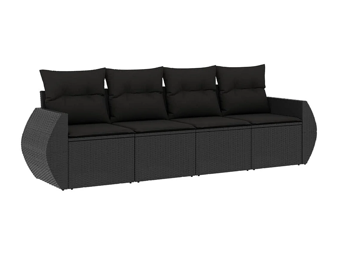 Salon de jardin 4 pcs avec coussins noir résine tressée
