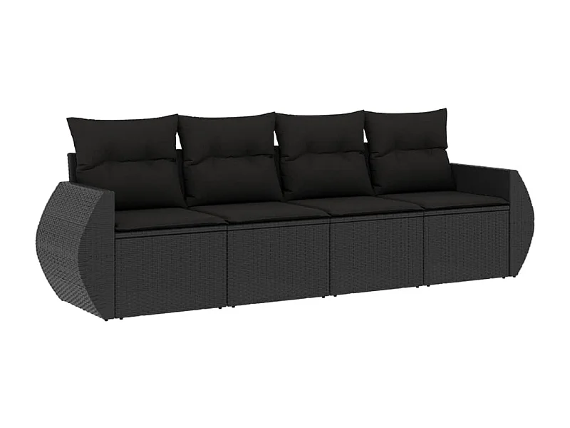 Salon de jardin 4 pcs avec coussins noir résine tressée