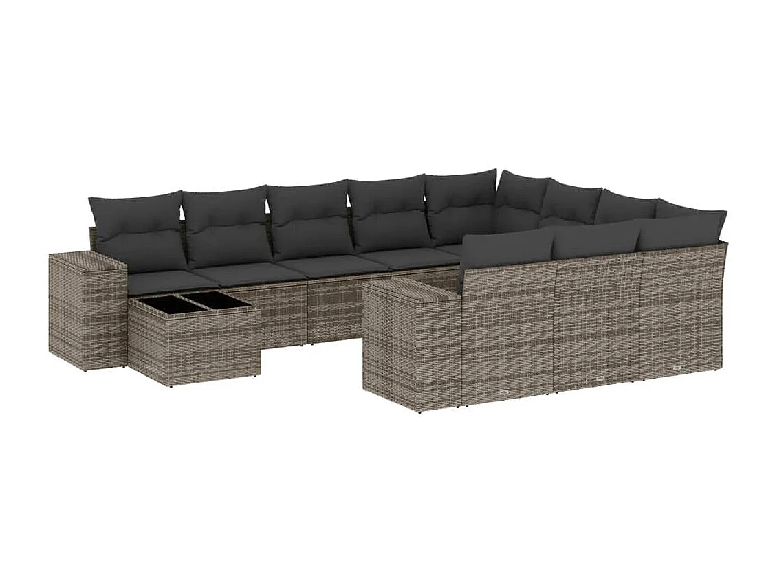 Salon de jardin 11 pcs avec coussins gris résine tressée