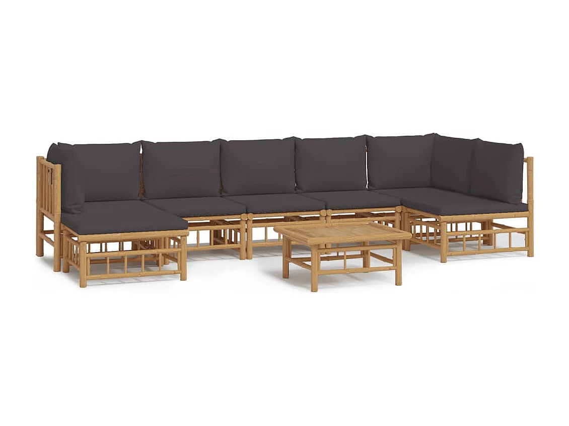 vidaXL Set de muebles de jardín 8 piezas bambú con cojines gris oscuro Marrón