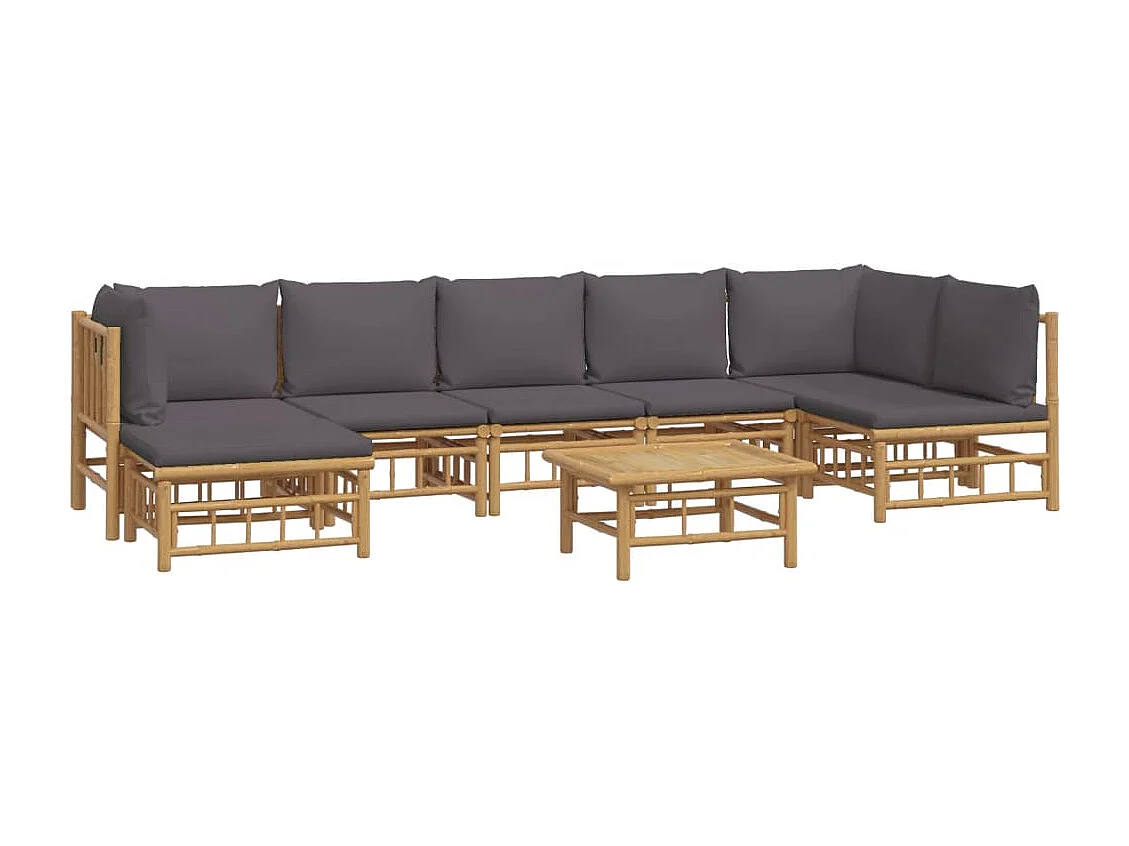 vidaXL Set de muebles de jardín 8 piezas bambú con cojines gris oscuro Marrón