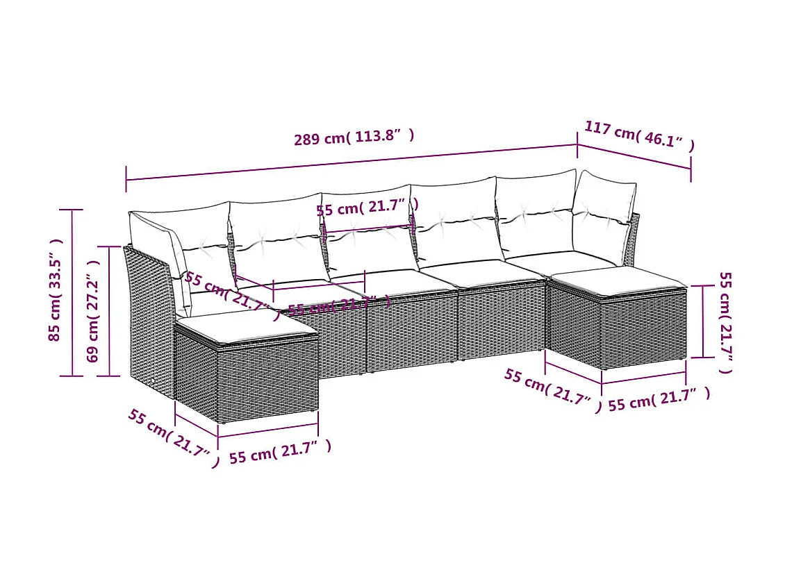 Salon de jardin avec coussins 7 pcs beige résine tressée