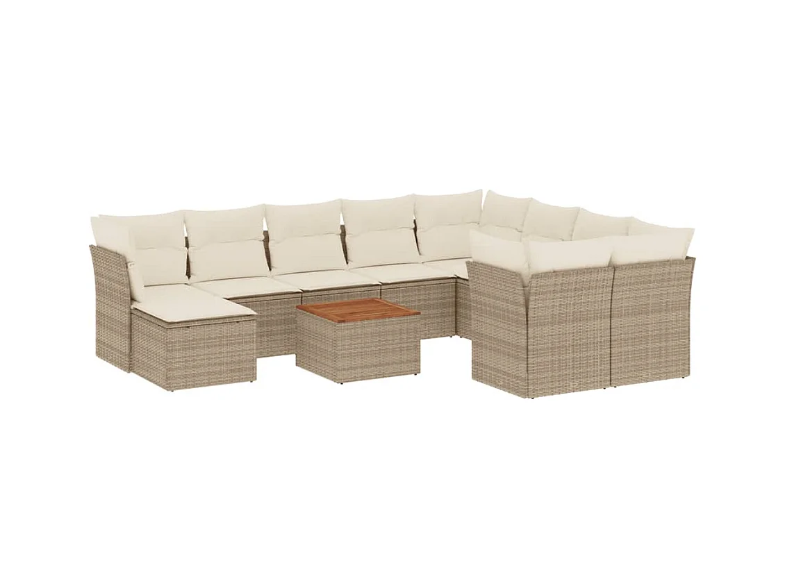 Salon de jardin 11 pcs avec coussins beige résine tressée