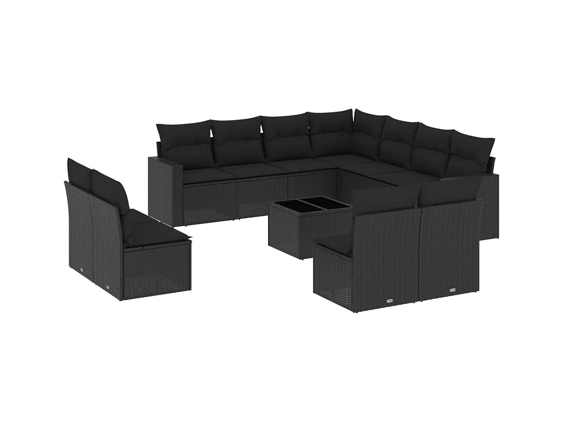 Salon de jardin 12 pcs avec coussins noir résine tressée