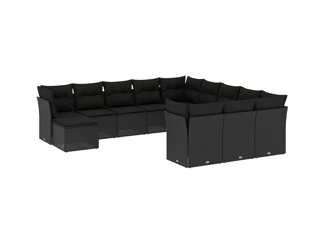 Salon de jardin 12 pcs avec coussins noir résine tressée