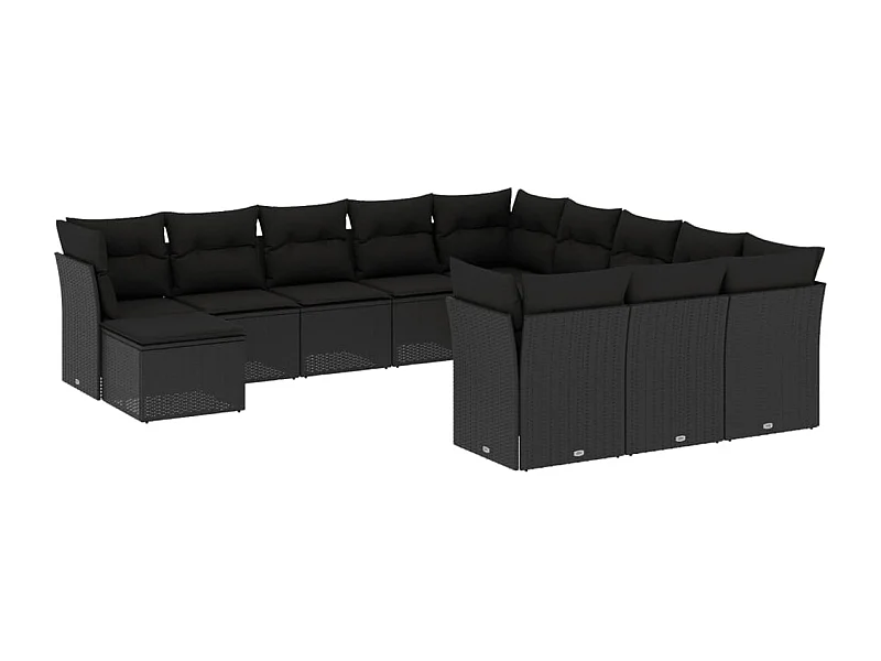 Salon de jardin 12 pcs avec coussins noir résine tressée