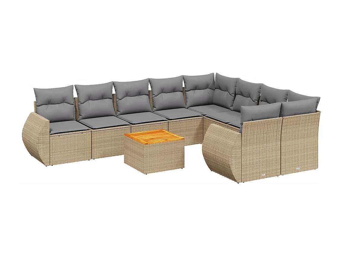 Salon de jardin avec coussins 10 pcs beige résine tressée