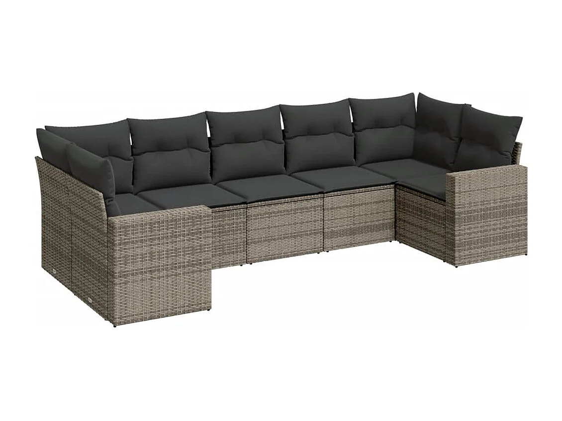 Salon de jardin avec coussins 7 pcs gris résine tressée