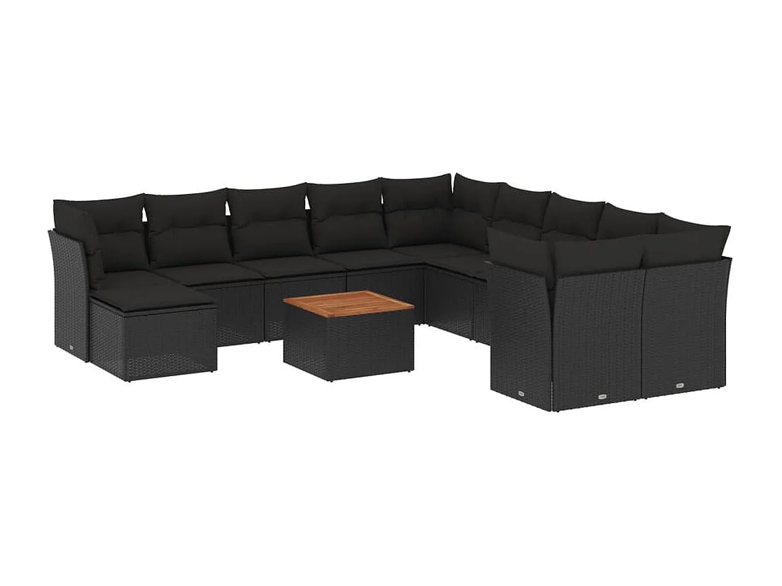 Salon de jardin 12 pcs avec coussins noir résine tressée