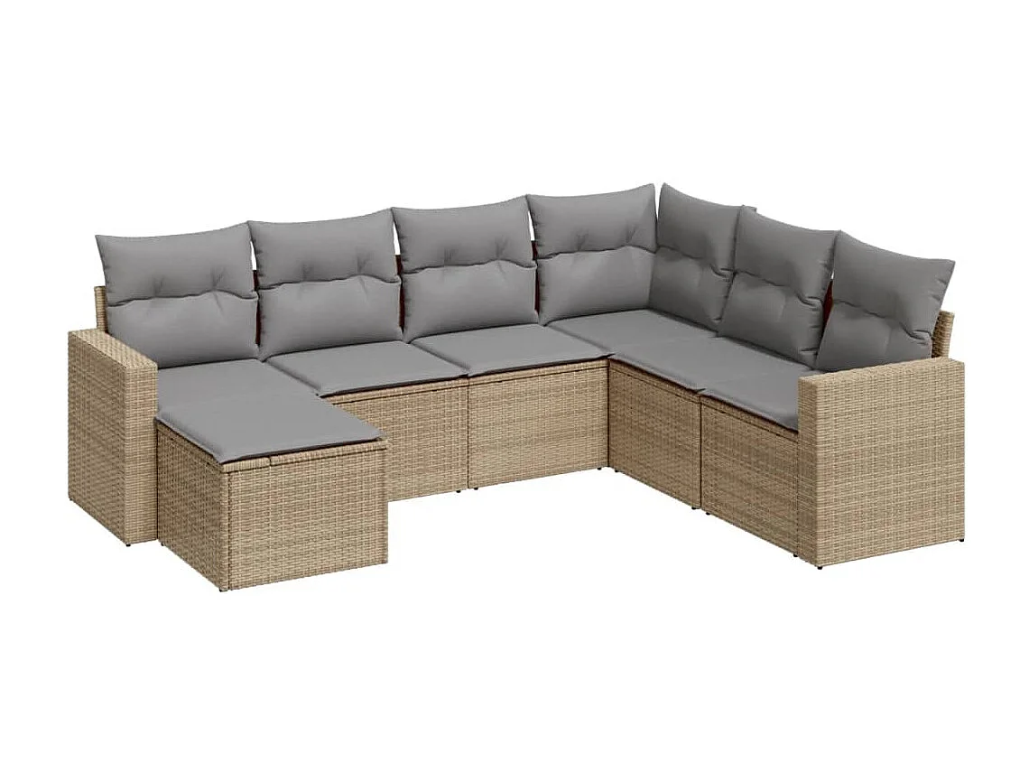 Salon de jardin avec coussins 7 pcs beige résine tressée