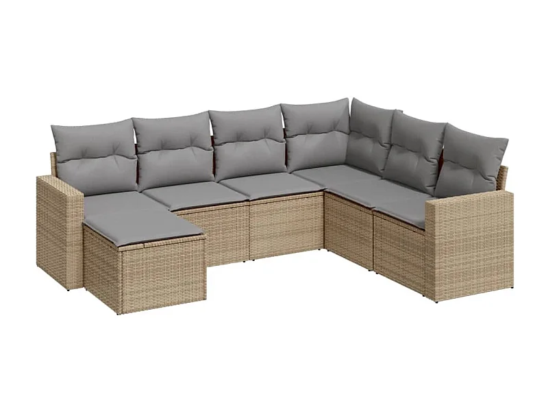 Salon de jardin avec coussins 7 pcs beige résine tressée