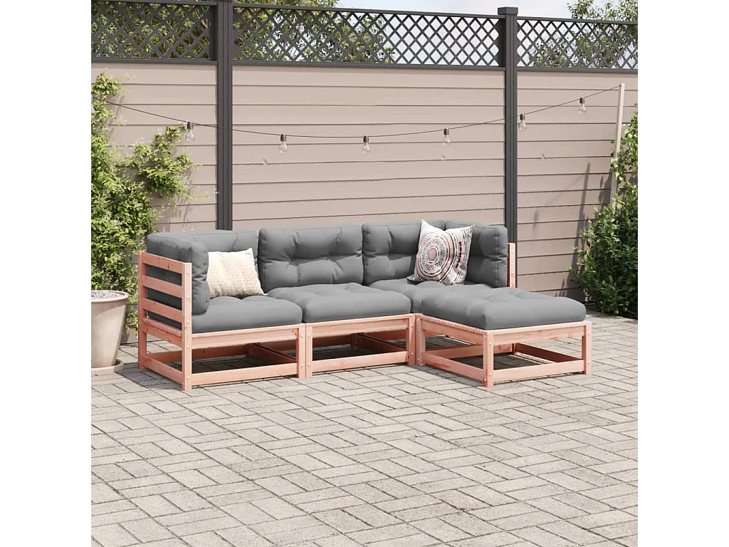 Salon de jardin 4 pcs et coussins bois massif sapin de douglas