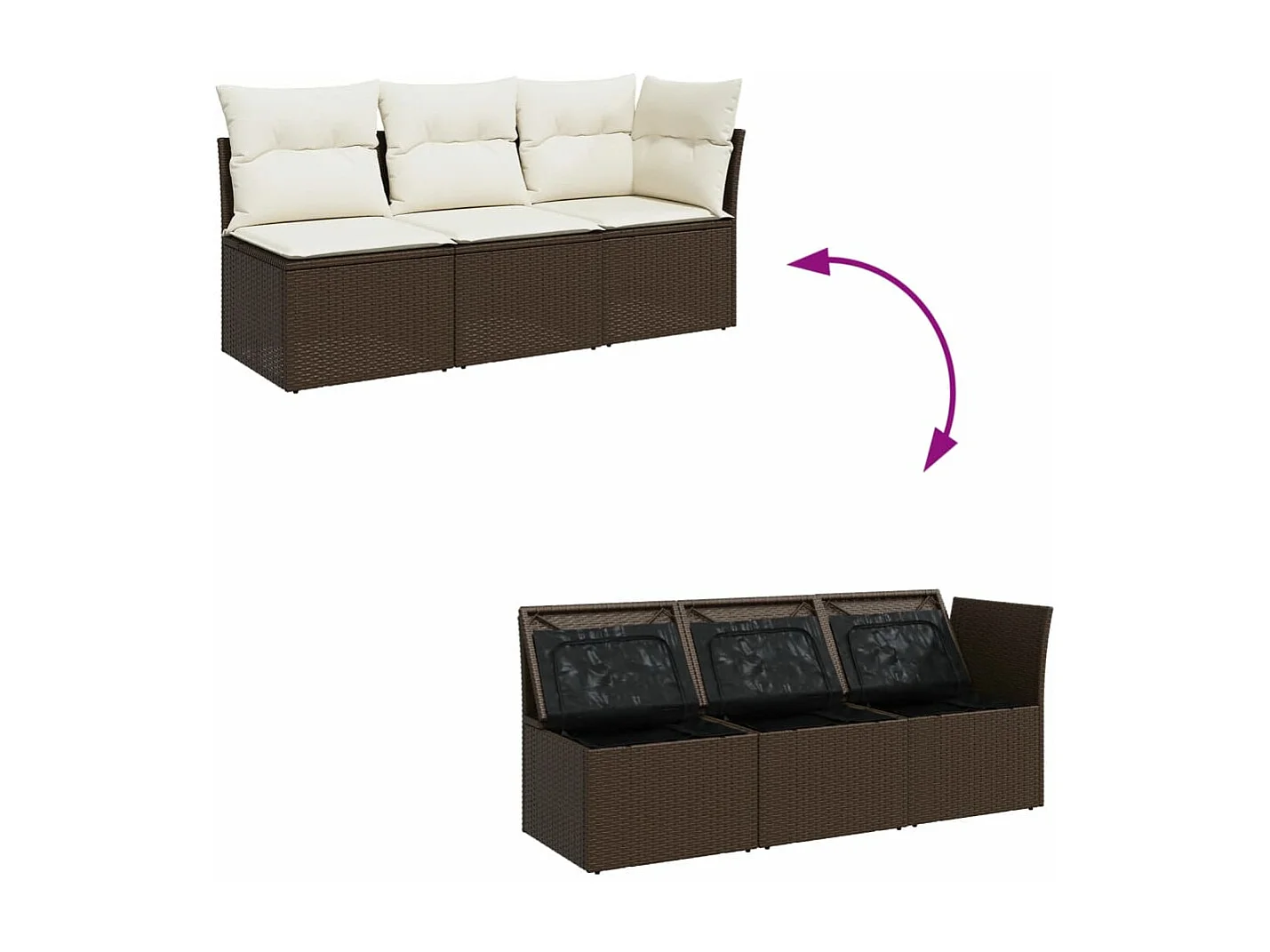 Canapé de jardin avec coussins 3 places brun résine tressée