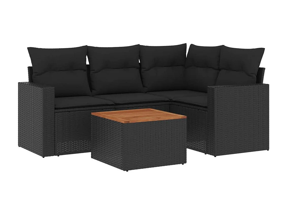 Salon de jardin 5 pcs avec coussins noir résine tressée