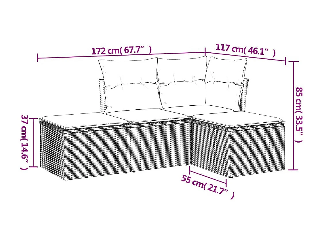 Salon de jardin avec coussins 4 pcs beige résine tressée