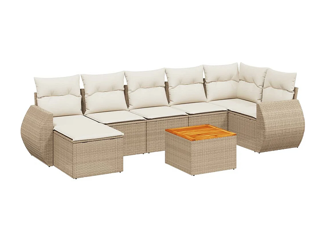 Salon de jardin avec coussins 8 pcs beige résine tressée
