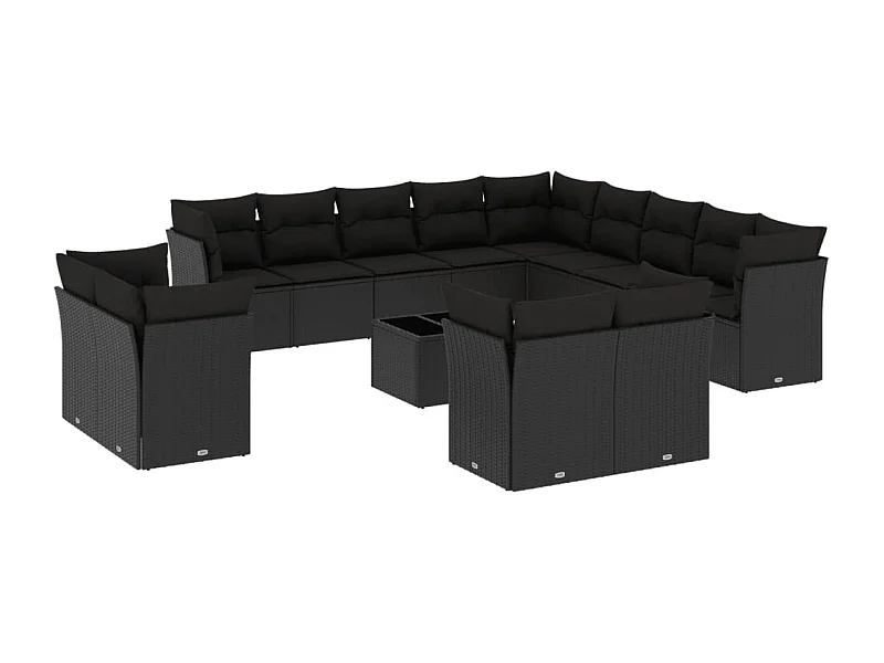 Salon de jardin avec coussins 14 pcs noir résine tressée