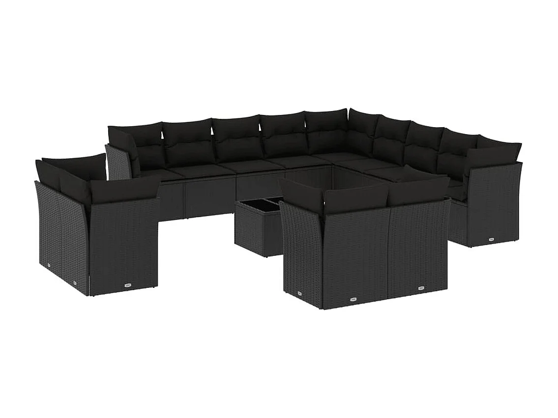 Salon de jardin avec coussins 14 pcs noir résine tressée