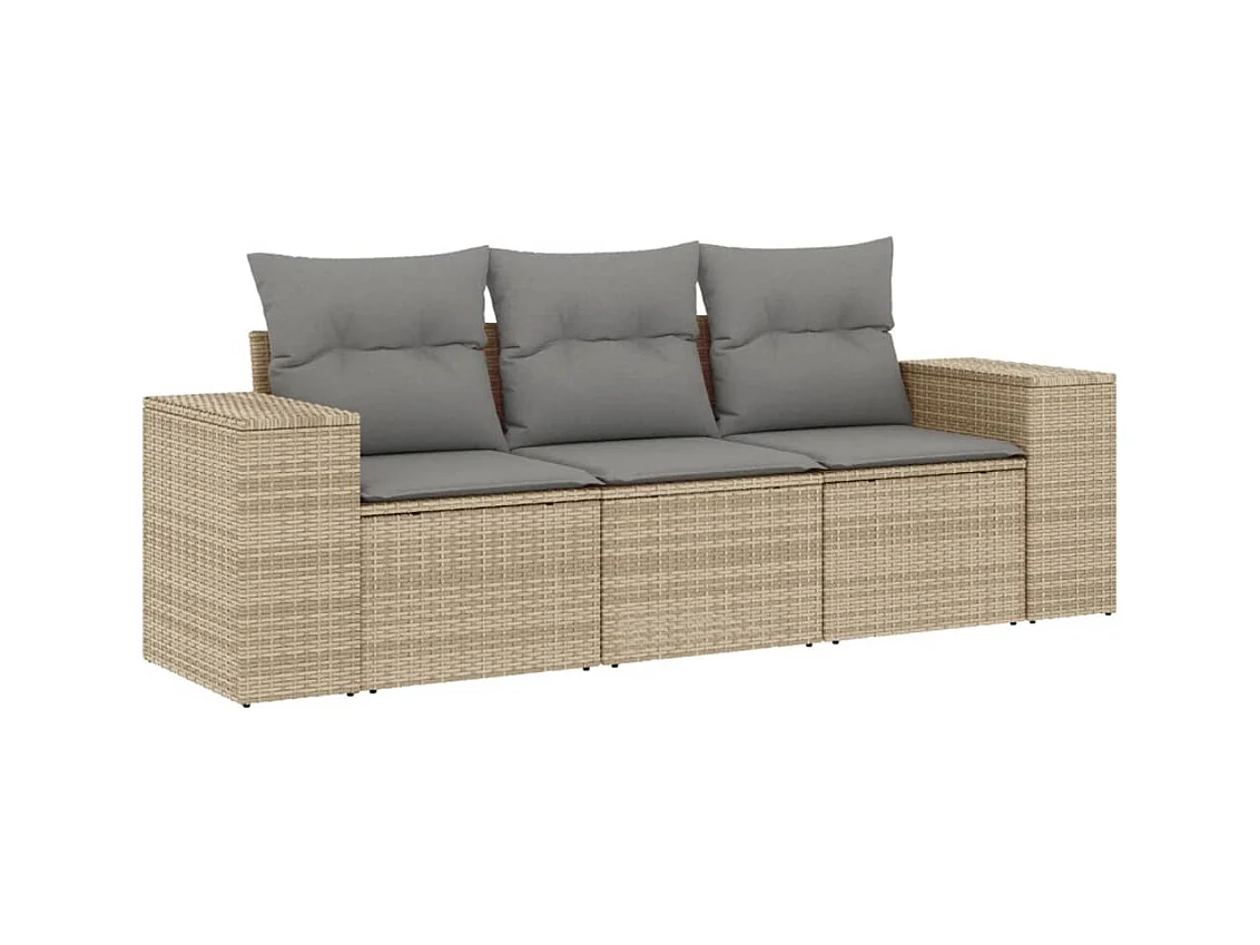 Salon de jardin avec coussins 3 pcs beige résine tressée