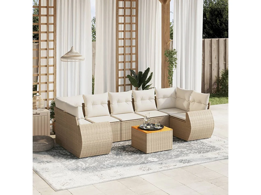 Salon de jardin avec coussins 8 pcs beige résine tressée
