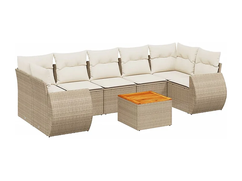 Salon de jardin avec coussins 8 pcs beige résine tressée
